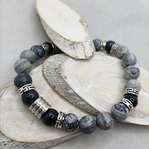 Bracelet perles homme gris